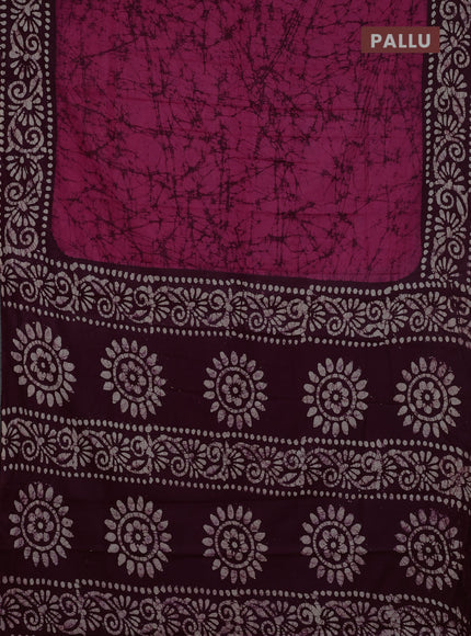 Batik cotton saree pink and wine shade with allover prints and batik printed border