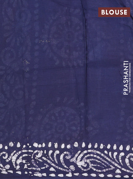 Batik cotton saree green shade and navy blue with allover prints and batik printed border
