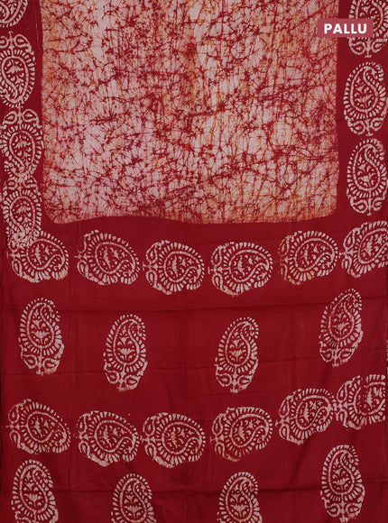 Batik cotton saree red with allover prints and batik printed border