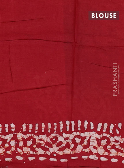 Batik cotton saree red with allover prints and batik printed border