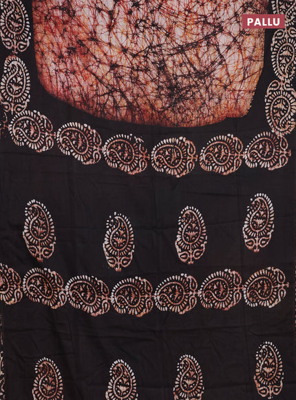 Batik cotton saree off white and black with allover prints and batik printed border