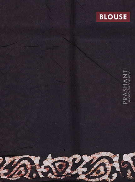 Batik cotton saree off white and black with allover prints and batik printed border