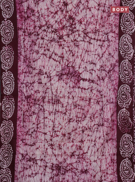 Batik cotton saree off white and wine shade with allover prints and batik printed border
