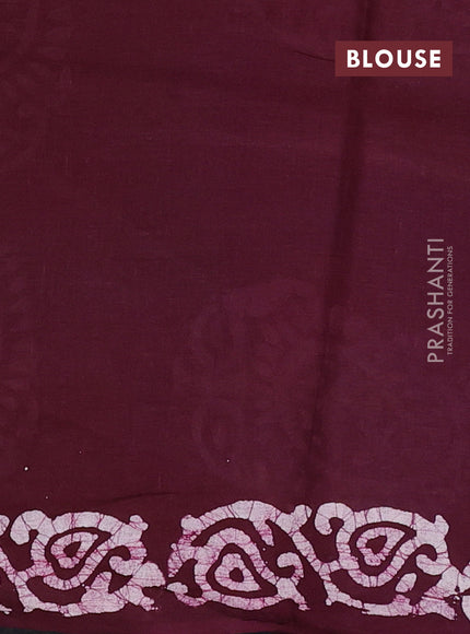 Batik cotton saree off white and wine shade with allover prints and batik printed border