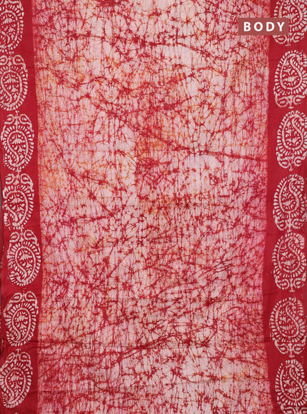 Batik cotton saree red with allover prints and batik printed border