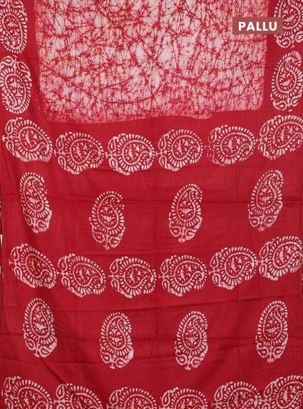 Batik cotton saree red with allover prints and batik printed border