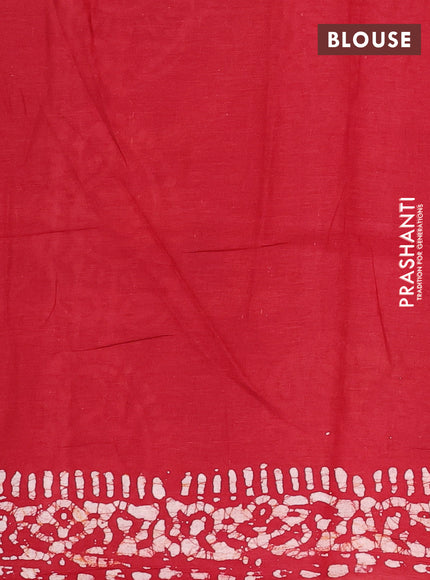 Batik cotton saree red with allover prints and batik printed border