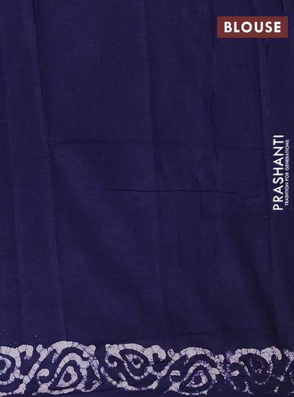 Batik cotton saree off white and navy blue with allover prints and batik printed border