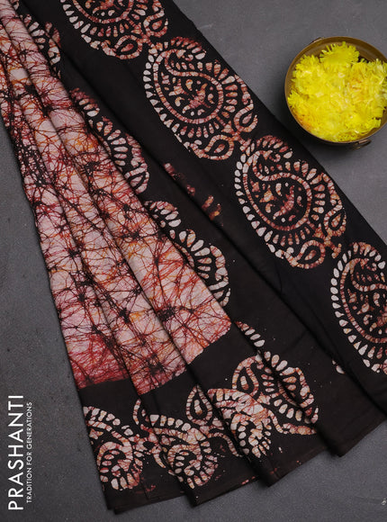 Batik cotton saree coffee brown with allover prints and batik printed border