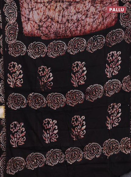 Batik cotton saree coffee brown with allover prints and batik printed border
