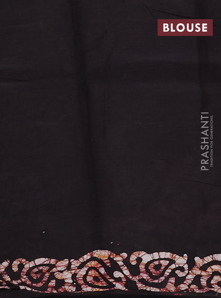 Batik cotton saree coffee brown with allover prints and batik printed border