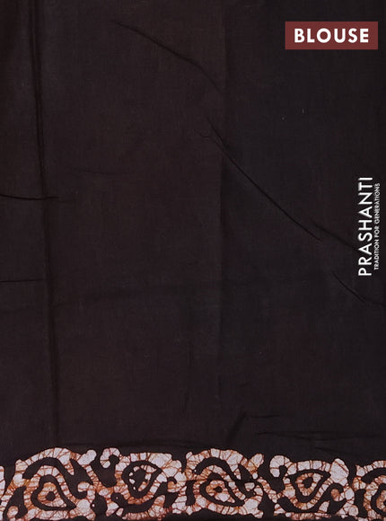Batik cotton saree dark mustard and coffee brown with allover prints and batik printed border