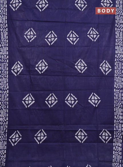 Batik cotton saree navy blue with batik butta prints and batik printed border
