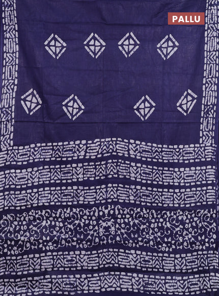 Batik cotton saree navy blue with batik butta prints and batik printed border