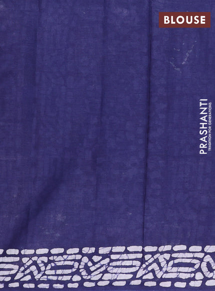 Batik cotton saree navy blue with batik butta prints and batik printed border