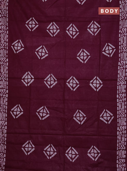 Batik cotton saree deep wine shade with batik butta prints and batik printed border