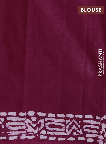 Batik cotton saree deep wine shade with batik butta prints and batik printed border