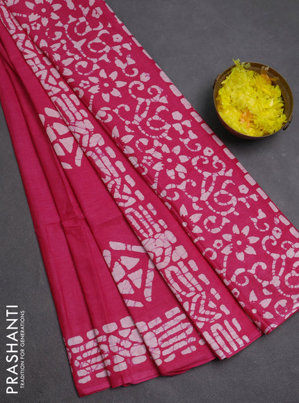 Batik cotton saree pink with batik butta prints and batik printed border