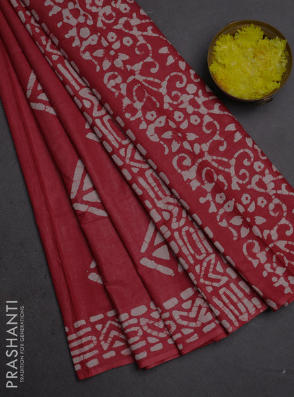 Batik cotton saree maroon with batik butta prints and batik printed border