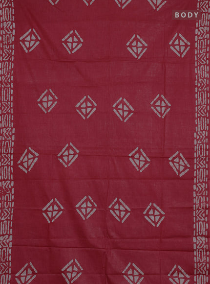 Batik cotton saree maroon with batik butta prints and batik printed border