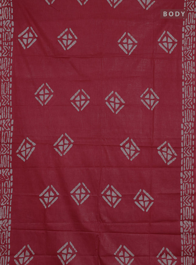 Batik cotton saree maroon with batik butta prints and batik printed border