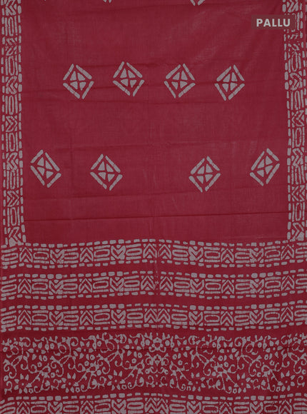Batik cotton saree maroon with batik butta prints and batik printed border