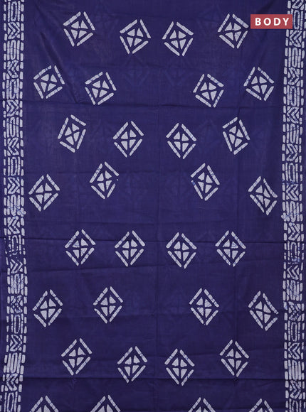 Batik cotton saree navy blue with batik butta prints and batik printed border
