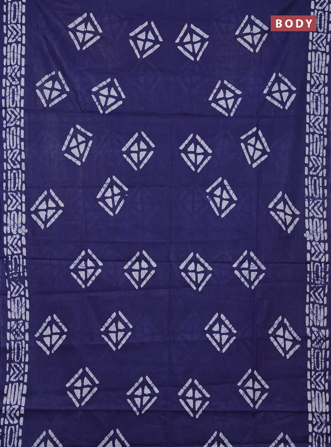 Batik cotton saree navy blue with batik butta prints and batik printed border