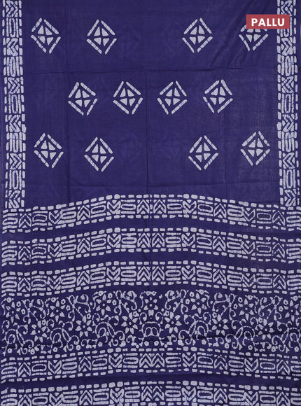 Batik cotton saree navy blue with batik butta prints and batik printed border