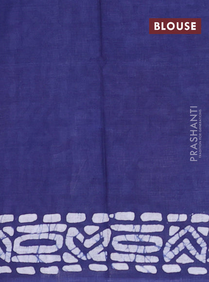 Batik cotton saree navy blue with batik butta prints and batik printed border