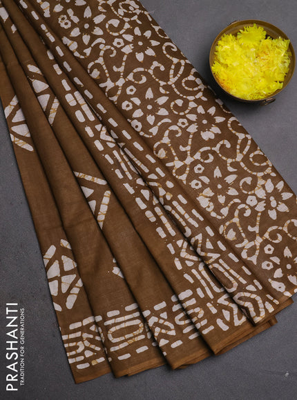 Batik cotton saree mehendi green with batik butta prints and batik printed border