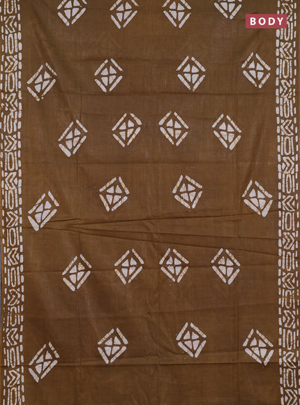 Batik cotton saree mehendi green with batik butta prints and batik printed border
