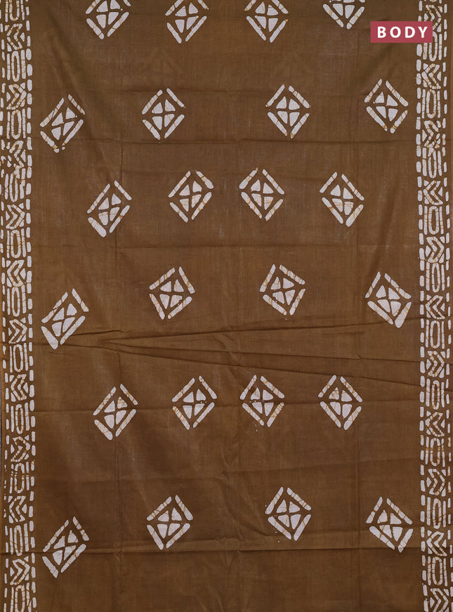 Batik cotton saree mehendi green with batik butta prints and batik printed border