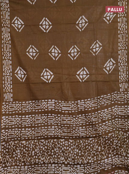 Batik cotton saree mehendi green with batik butta prints and batik printed border