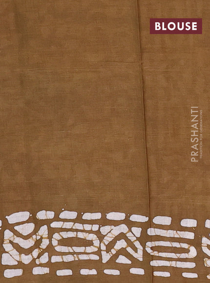 Batik cotton saree mehendi green with batik butta prints and batik printed border