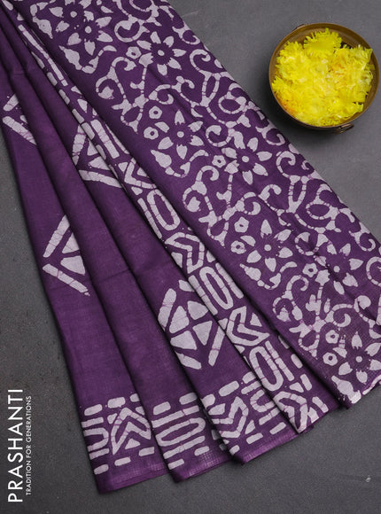 Batik cotton saree violet with batik butta prints and batik printed border