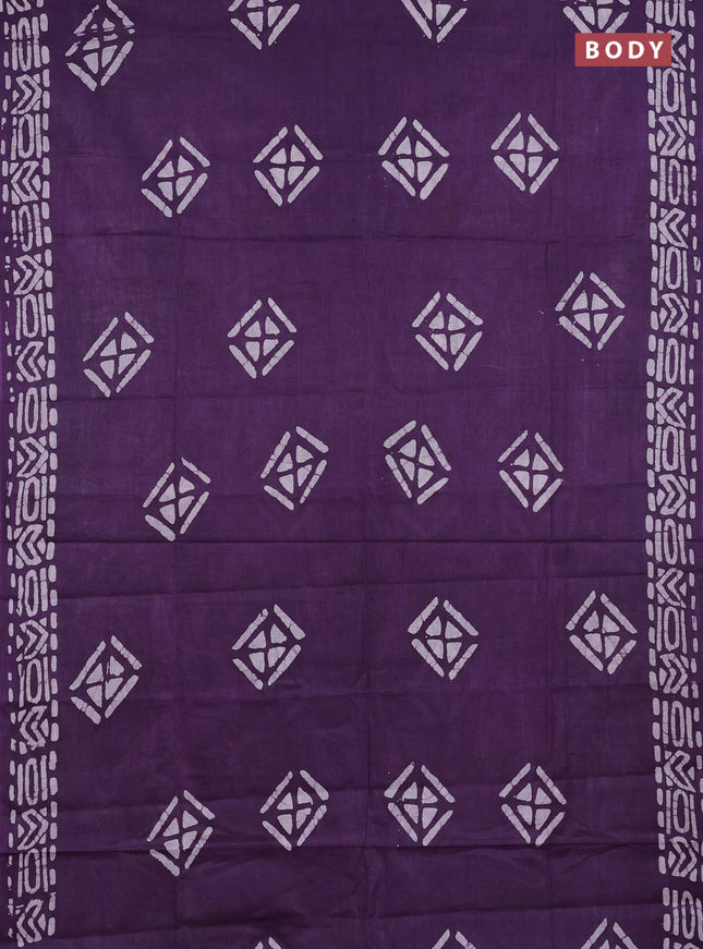 Batik cotton saree violet with batik butta prints and batik printed border