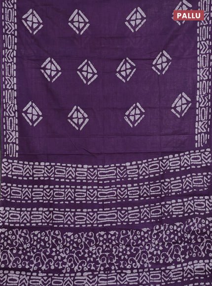 Batik cotton saree violet with batik butta prints and batik printed border
