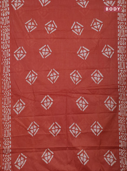 Batik cotton saree rust shade with batik butta prints and batik printed border