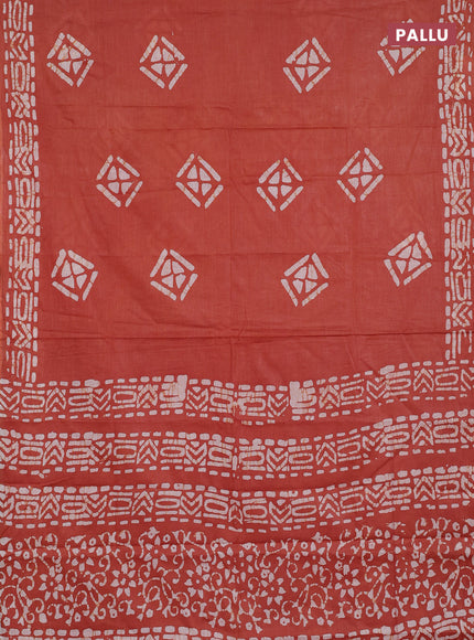 Batik cotton saree rust shade with batik butta prints and batik printed border