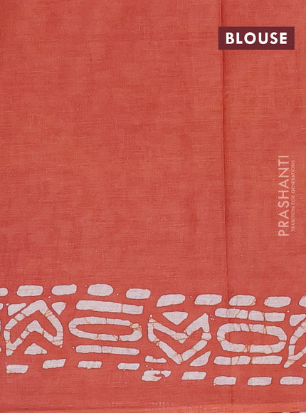 Batik cotton saree rust shade with batik butta prints and batik printed border