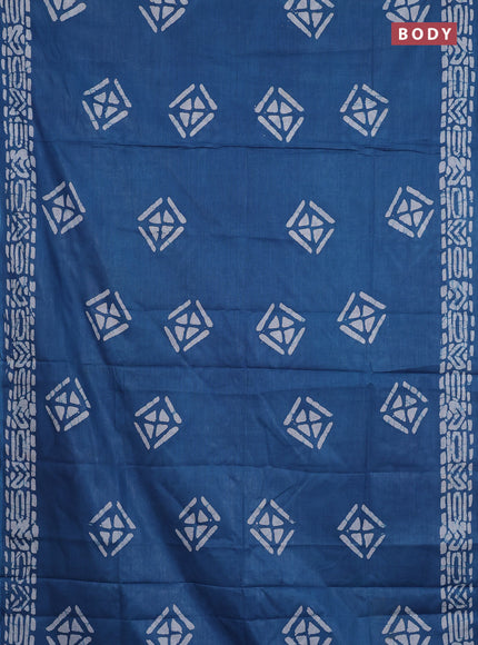 Batik cotton saree peacock blue with batik butta prints and batik printed border