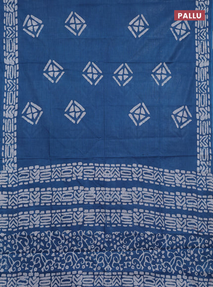 Batik cotton saree peacock blue with batik butta prints and batik printed border