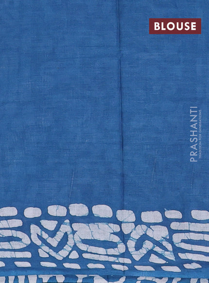 Batik cotton saree peacock blue with batik butta prints and batik printed border