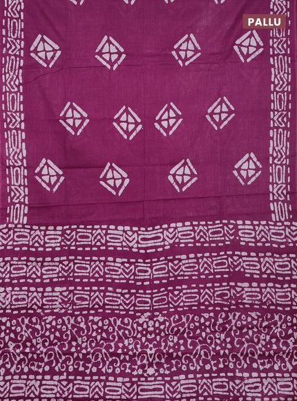 Batik cotton saree magenta pink with batik butta prints and batik printed border