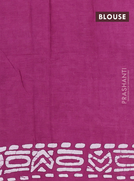 Batik cotton saree magenta pink with batik butta prints and batik printed border