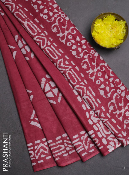 Batik cotton saree maroon with batik butta prints and batik printed border