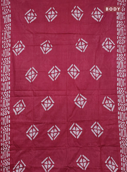 Batik cotton saree maroon with batik butta prints and batik printed border