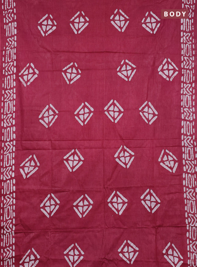 Batik cotton saree maroon with batik butta prints and batik printed border