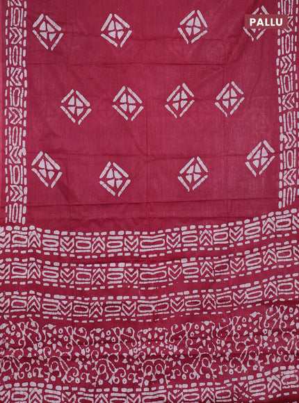 Batik cotton saree maroon with batik butta prints and batik printed border